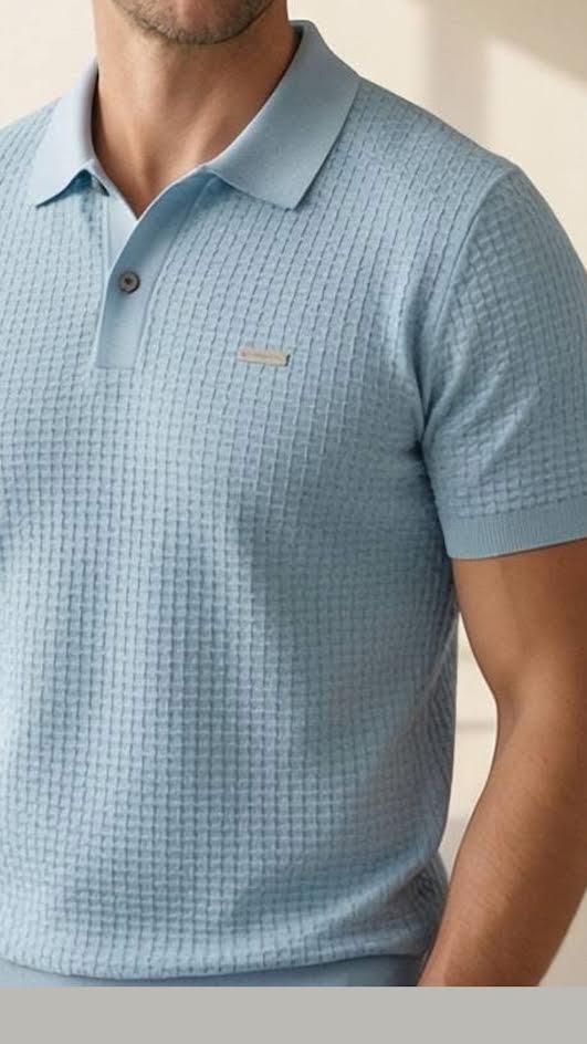 Polo Azul Piquet Textura