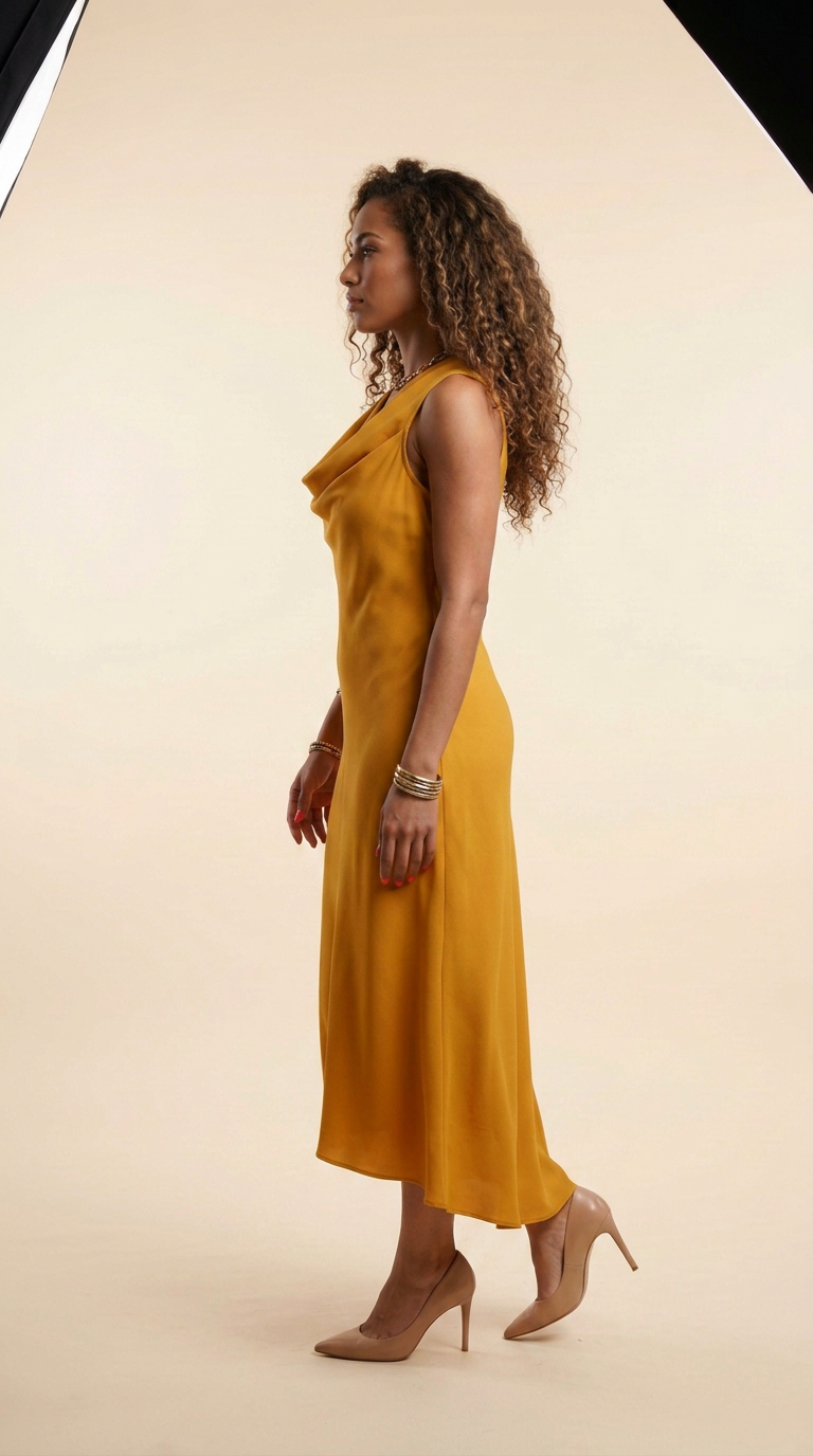Vestido Mostarda Fluido — foto 2