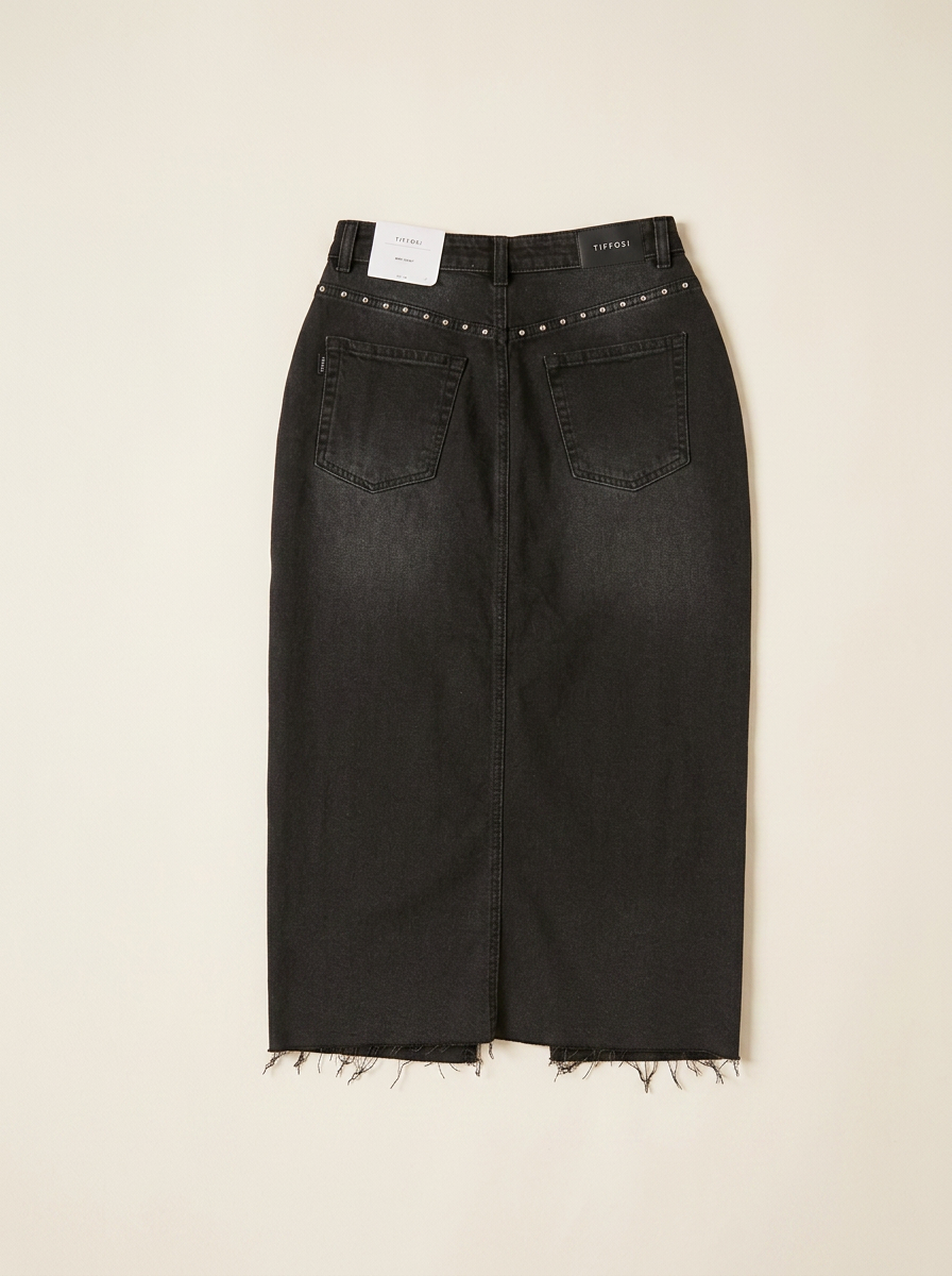 Saia Midi Denim Studs Preta — foto 2