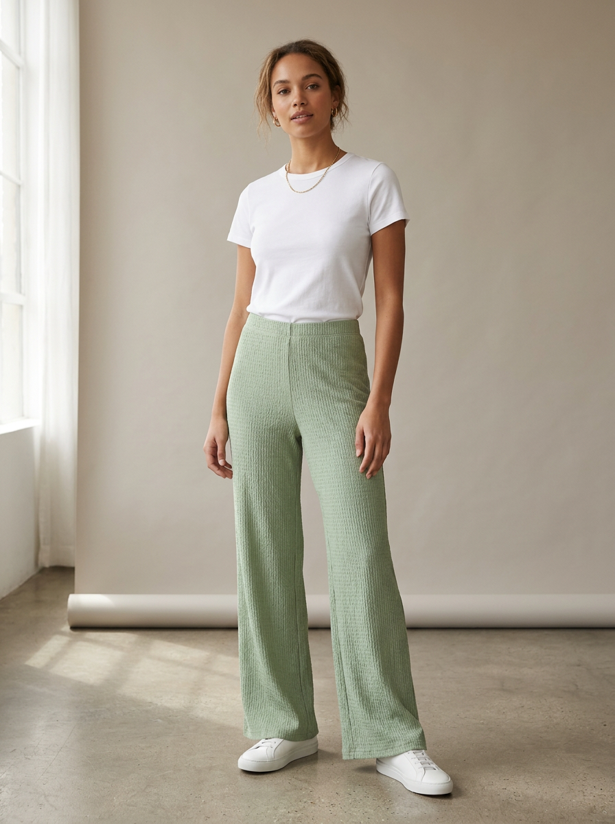 Calças Wide Leg Sage Crinkle — foto 2