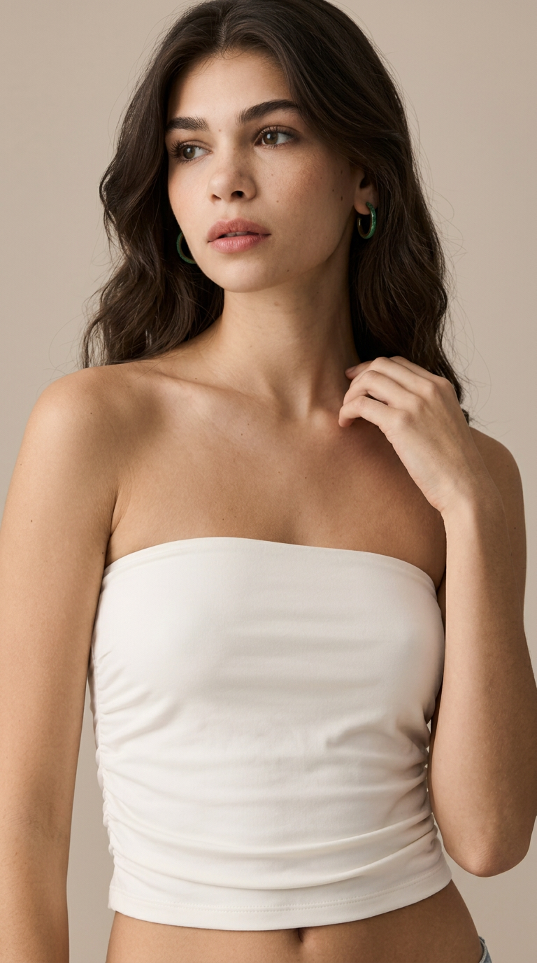 Top Bandeau Franzido Branco