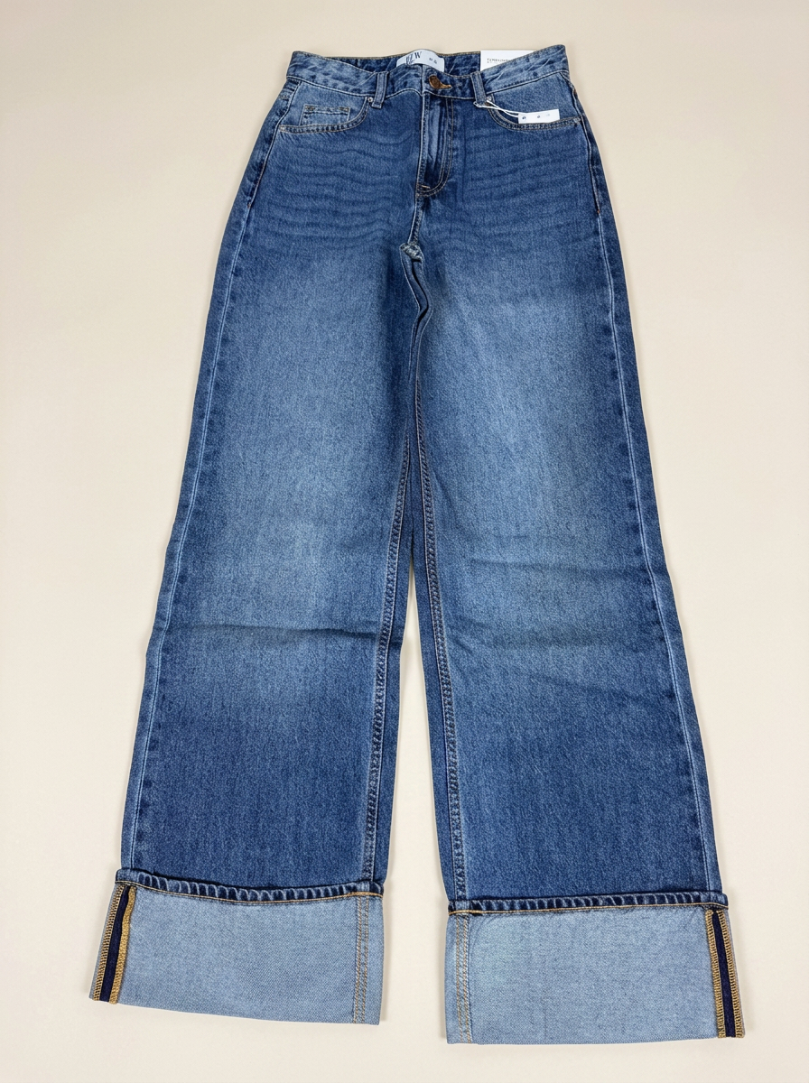 Jeans Wide Straight Cuff Indigo