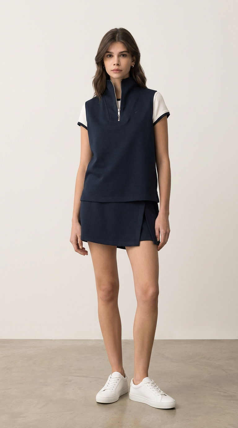 Conjunto Navy Zip & Saia-Calção
