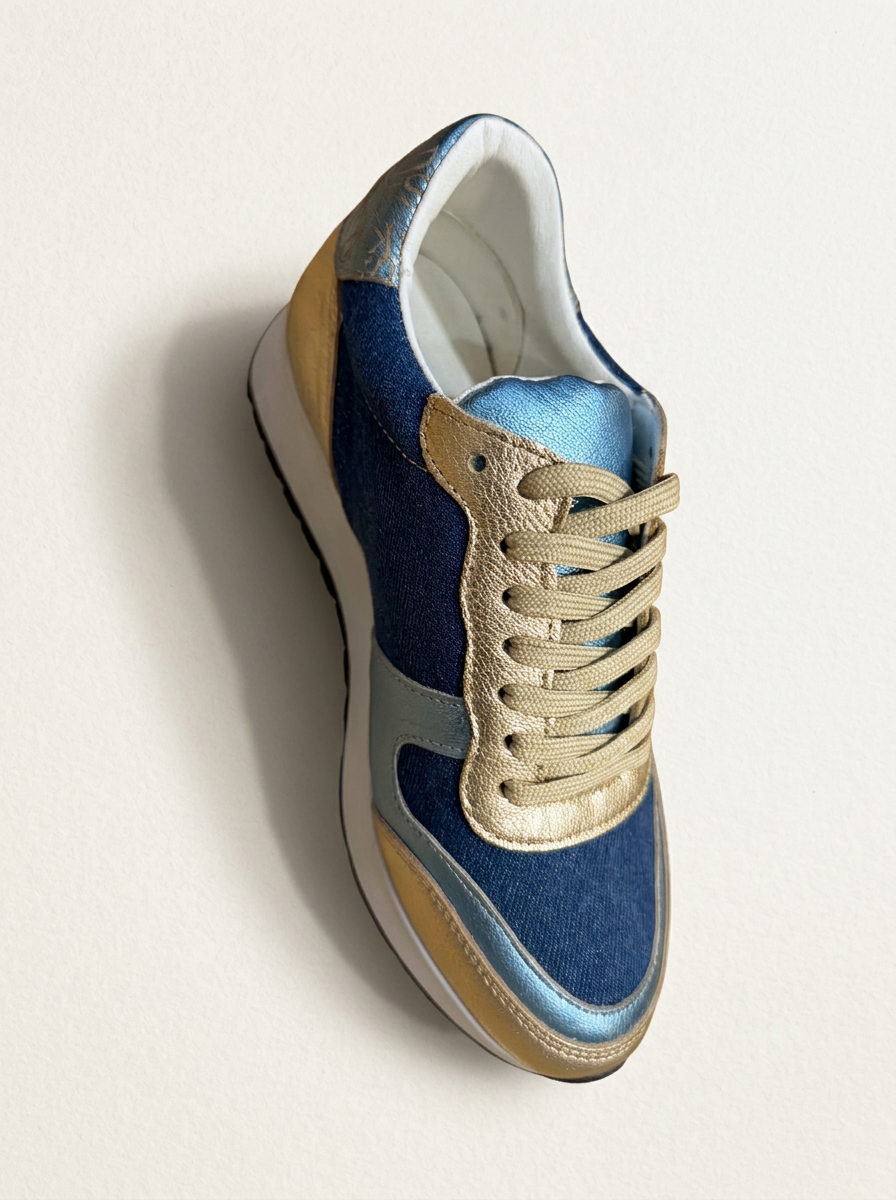 Sneakers Denim Azul Dourado